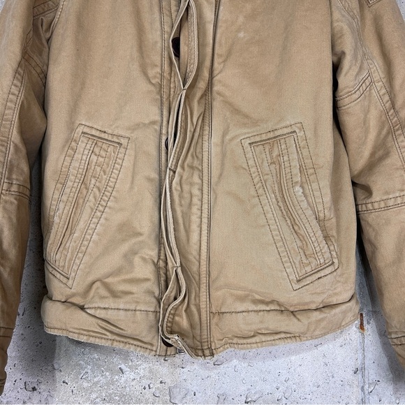 Abercrombie y2k khaki tan Sherpa fur bomber jacket small men women - Picture 2 of 9